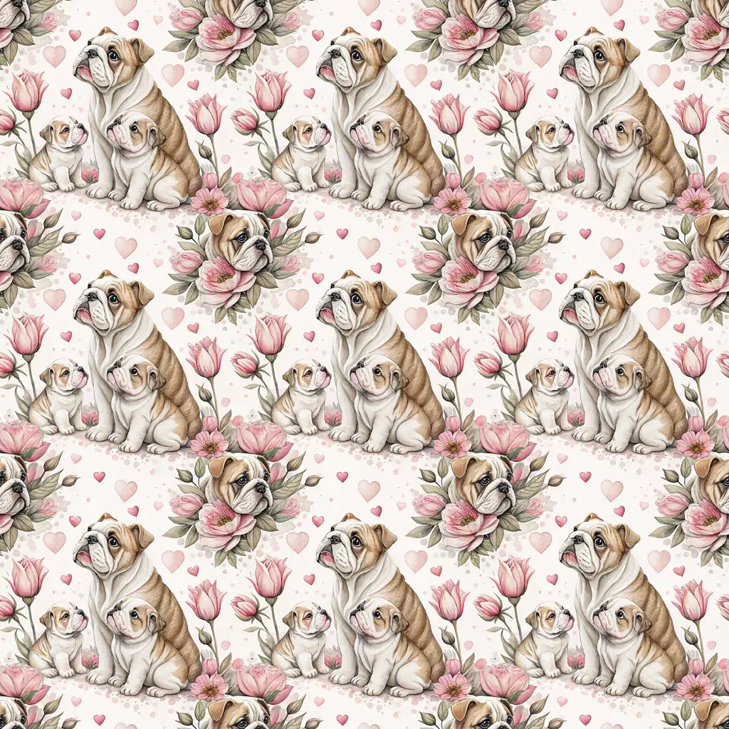 English Bulldog Floral Mother's Day Wrapping Paper — repeating pattern tile