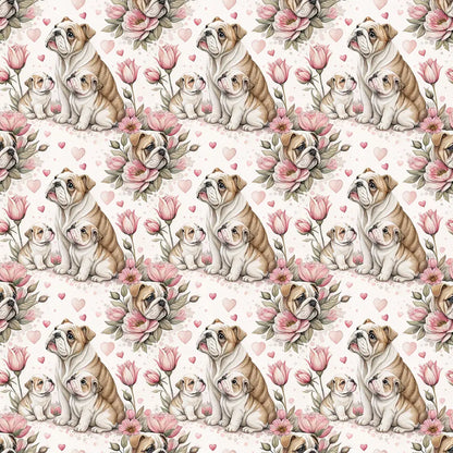 English Bulldog Floral Mother's Day Wrapping Paper — repeating pattern tile