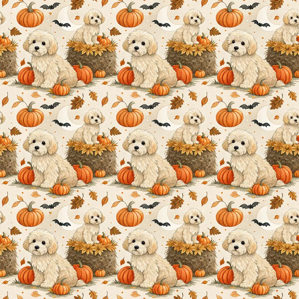 Pumpkin Patch Maltipoo Halloween Wrapping Paper — repeating pattern tile