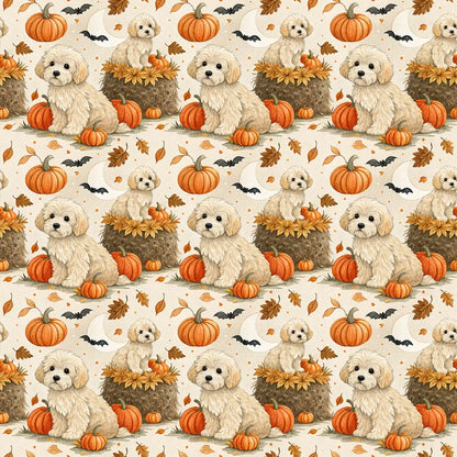 Pumpkin Patch Maltipoo Halloween Wrapping Paper — repeating pattern tile