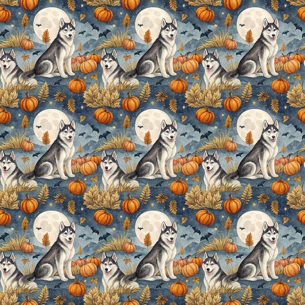 Pumpkin Patch Siberian Husky Halloween Wrapping Paper — repeating pattern tile