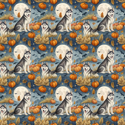 Pumpkin Patch Siberian Husky Halloween Wrapping Paper — repeating pattern tile