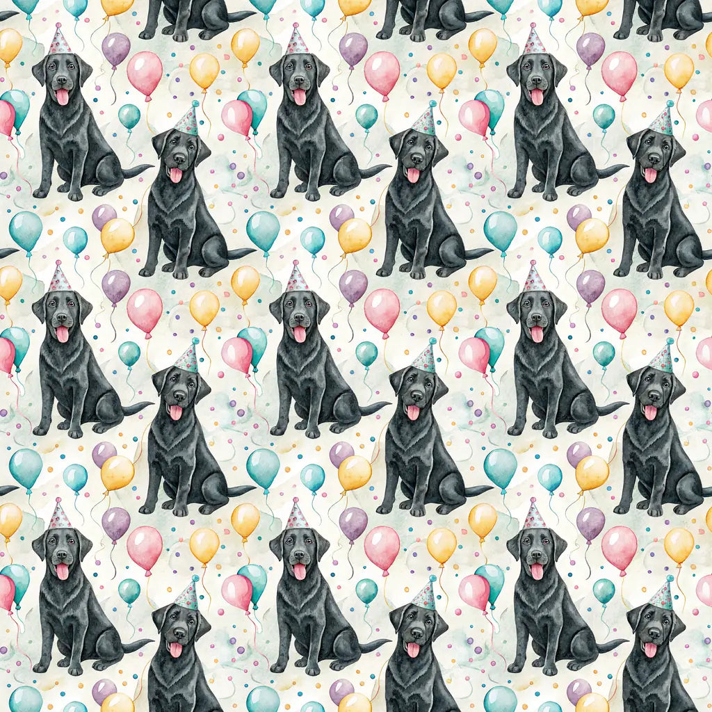 Party Animal Black Lab Birthday Wrapping Paper — repeating pattern tile