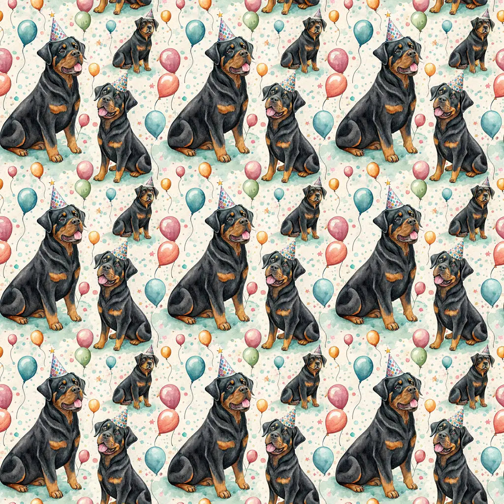 Party Animal Rottweiler Birthday Wrapping Paper — repeating pattern tile