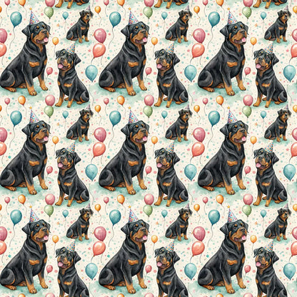 Party Animal Rottweiler Birthday Wrapping Paper — repeating pattern tile
