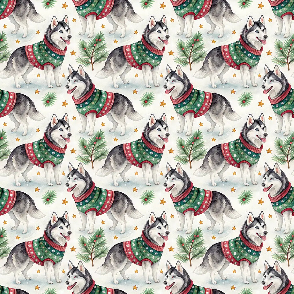 Ugly Sweater Siberian Husky Christmas Wrapping Paper — repeating pattern tile