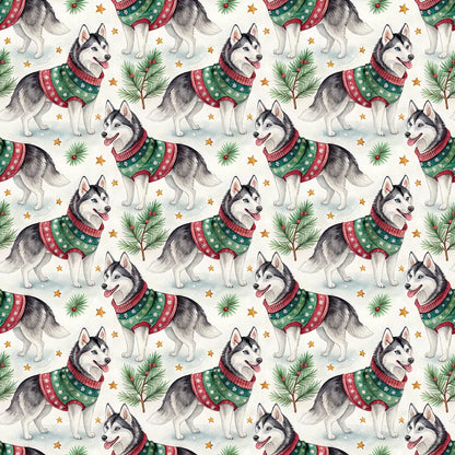 Ugly Sweater Siberian Husky Christmas Wrapping Paper — repeating pattern tile