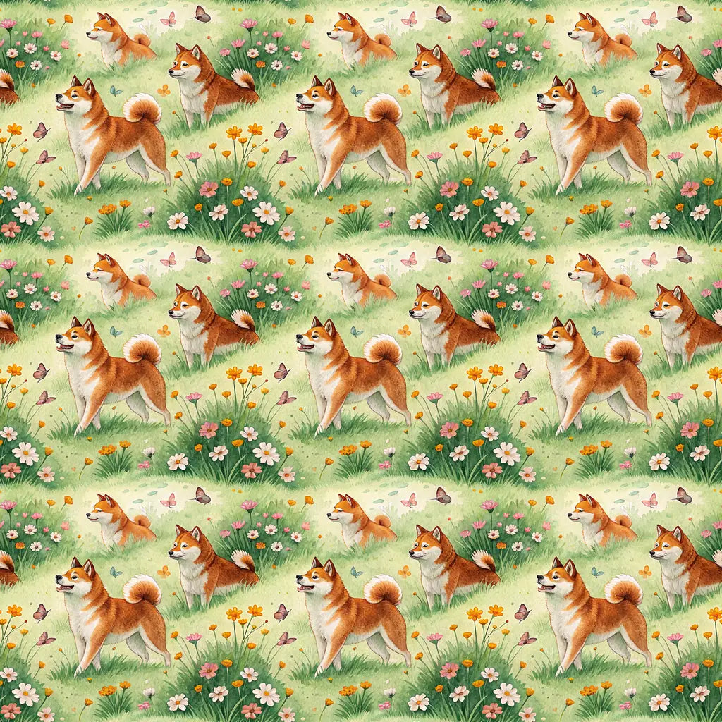 Shiba Inu Spring Garden Wrapping Paper — repeating pattern tile