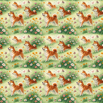 Shiba Inu Spring Garden Wrapping Paper — repeating pattern tile