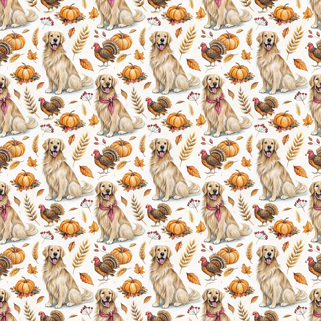 Golden Retriever Thanksgiving Wrapping Paper — repeating pattern tile
