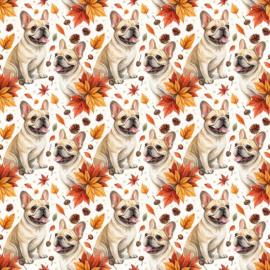 French Bulldog Autumn Wrapping Paper — repeating pattern tile