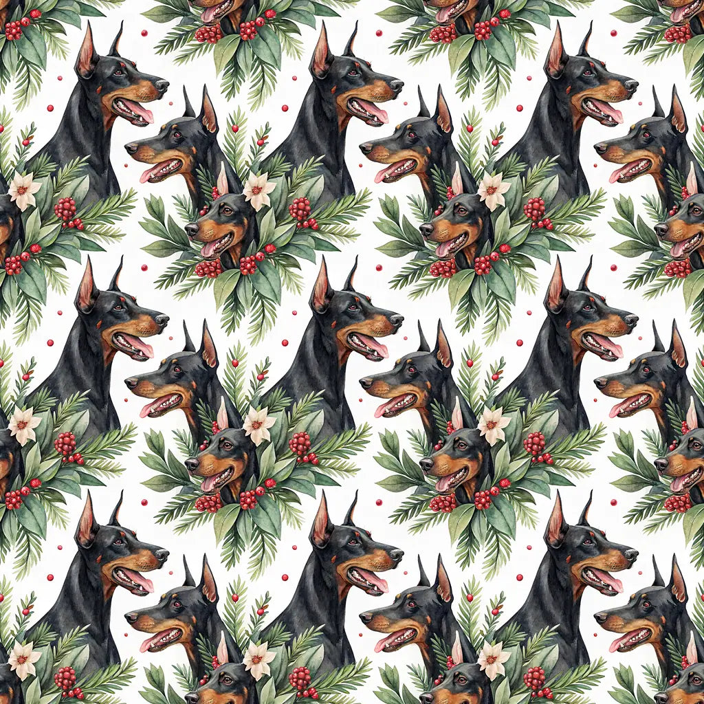 Doberman Christmas Wrapping Paper — repeating pattern tile