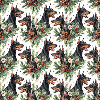 Doberman Christmas Wrapping Paper — repeating pattern tile