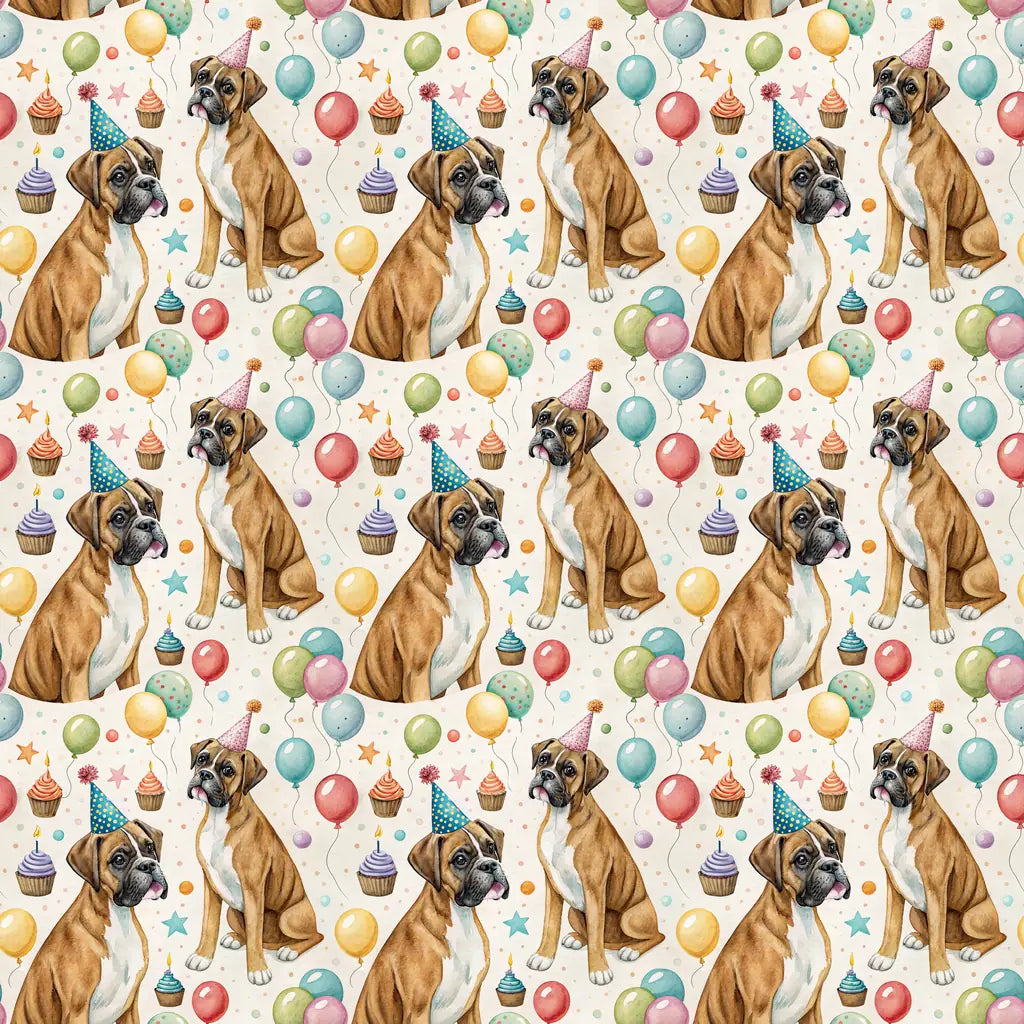 Party Animal Boxer Birthday Wrapping Paper — repeating pattern tile