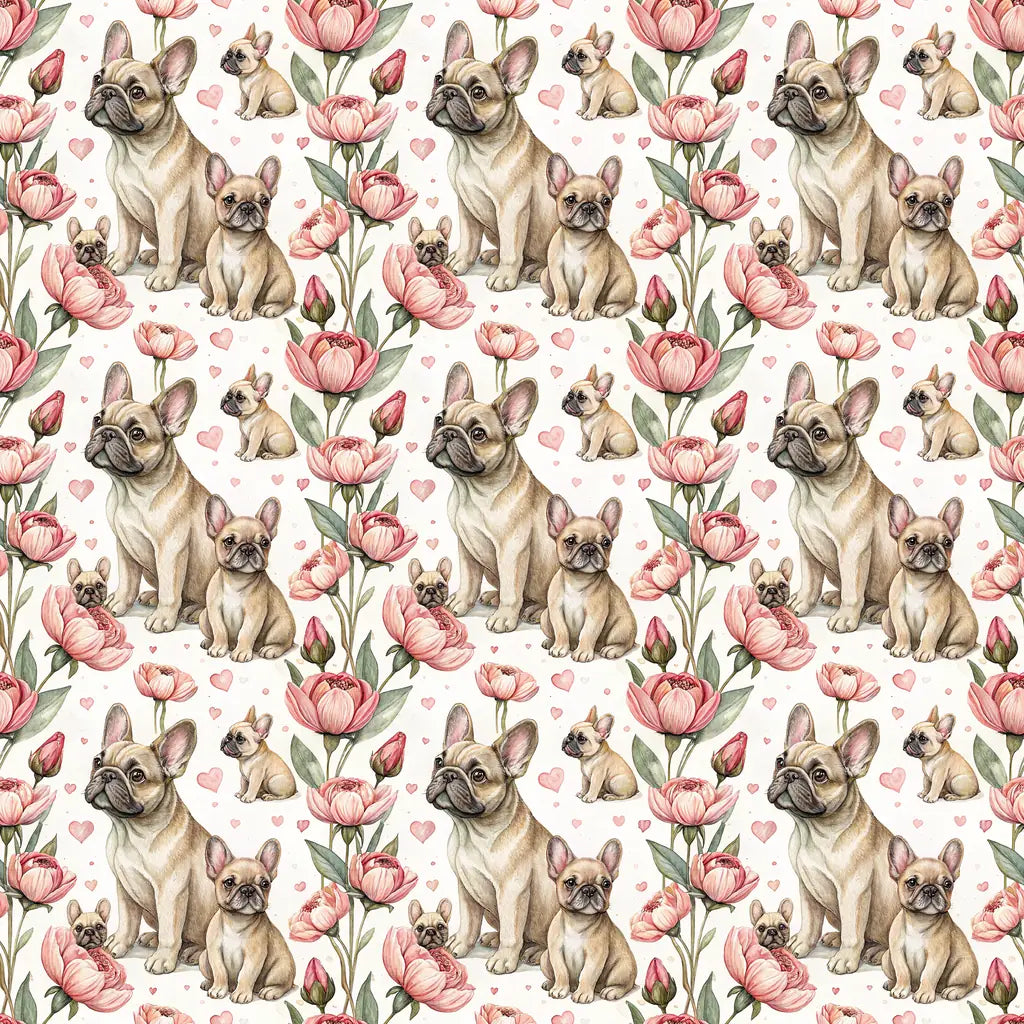 French Bulldog Floral Mother's Day Wrapping Paper — repeating pattern tile