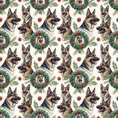 German Shepherd Christmas Wreath Wrapping Paper — repeating pattern tile
