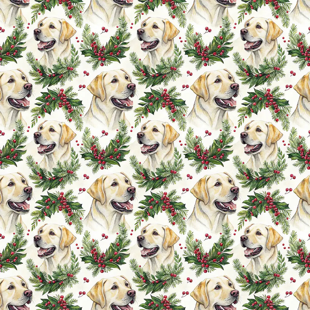 Yellow Lab Christmas Wreath Wrapping Paper — repeating pattern tile