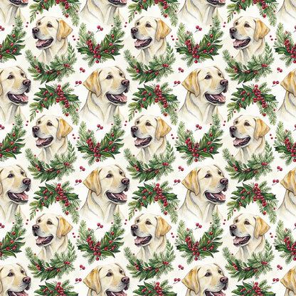 Yellow Lab Christmas Wreath Wrapping Paper — repeating pattern tile