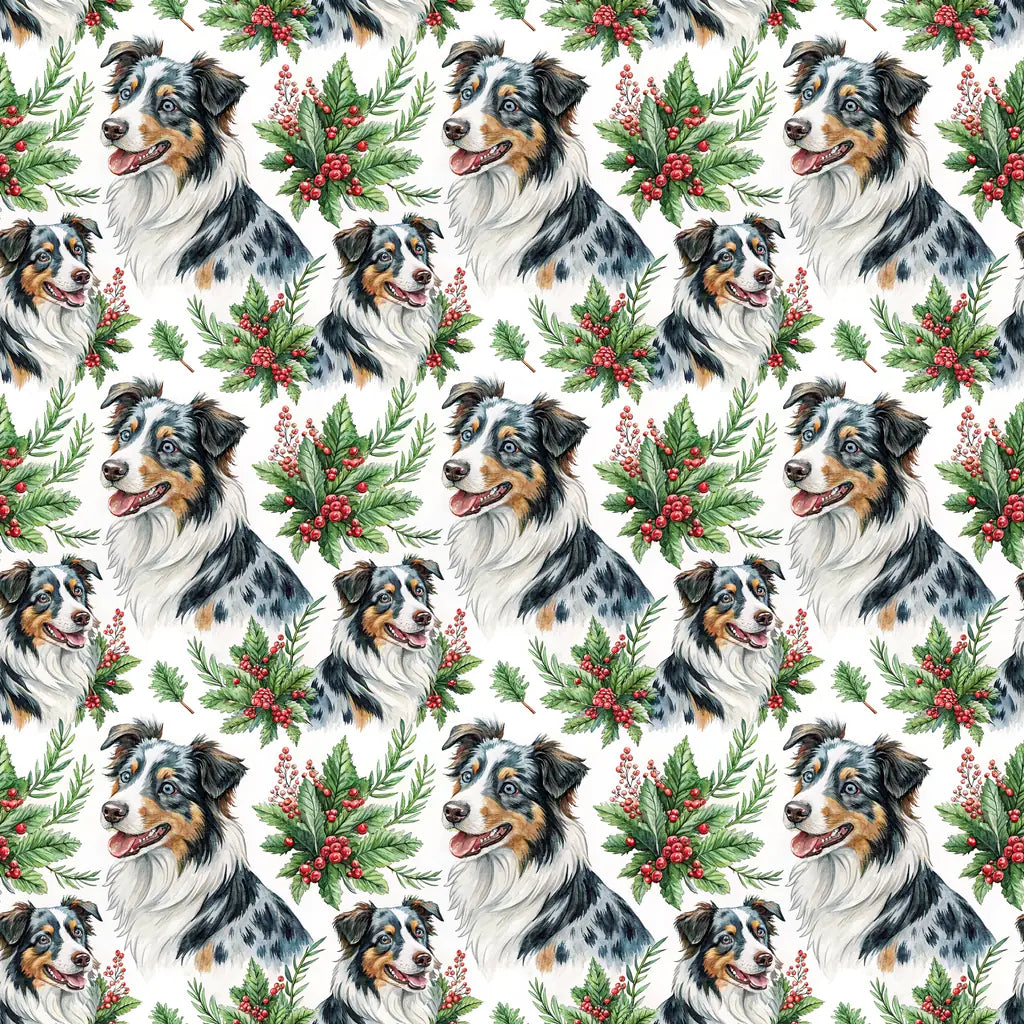 Australian Shepherd Christmas Wreath Wrapping Paper — repeating pattern tile