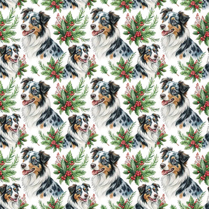Australian Shepherd Christmas Wreath Wrapping Paper — repeating pattern tile