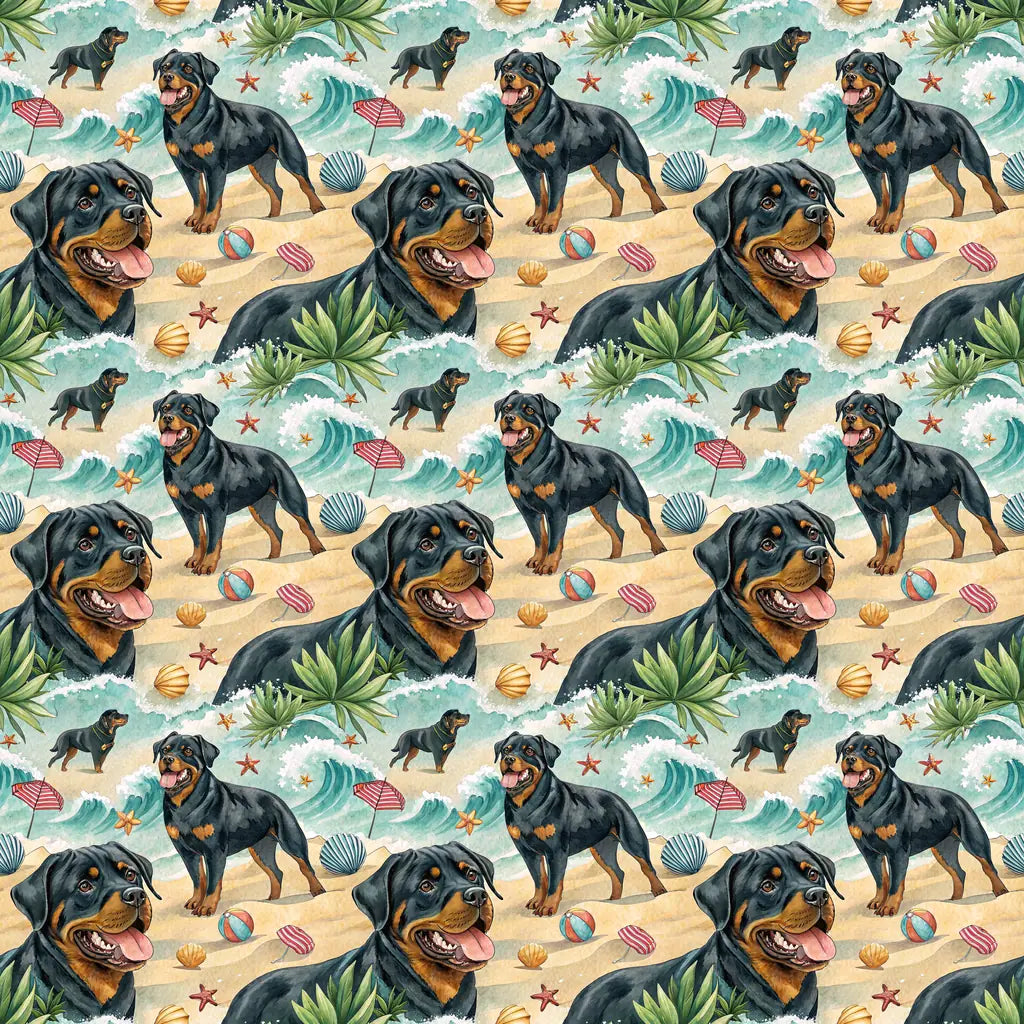 Rottweiler Beach Day Wrapping Paper — repeating pattern tile