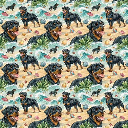 Rottweiler Beach Day Wrapping Paper — repeating pattern tile