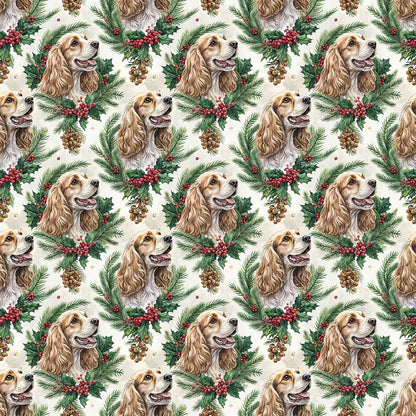 Cocker Spaniel Christmas Wreath Wrapping Paper — repeating pattern tile
