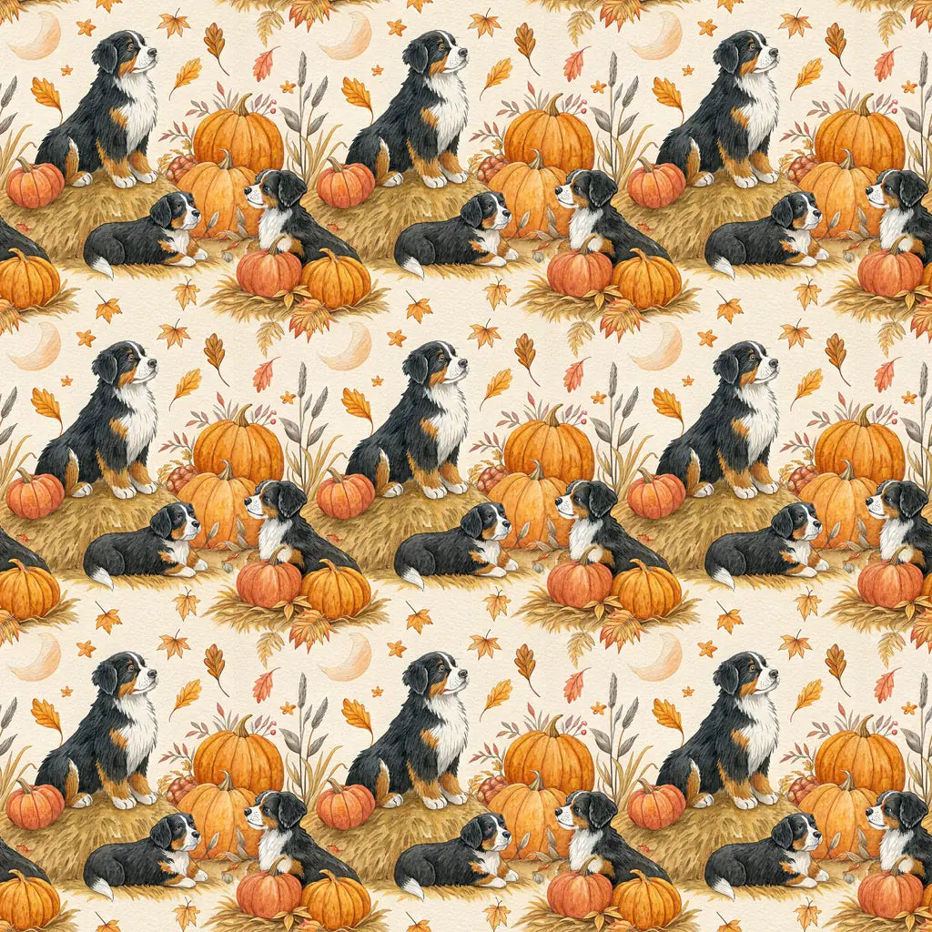 Pumpkin Patch Bernese Mountain Dog Halloween Wrapping Paper — repeating pattern tile