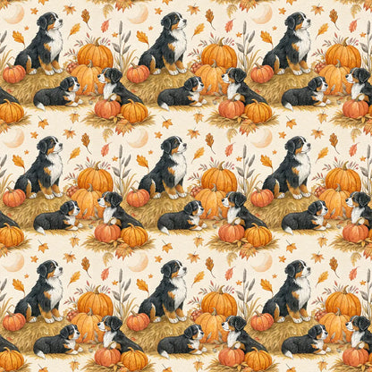 Pumpkin Patch Bernese Mountain Dog Halloween Wrapping Paper — repeating pattern tile