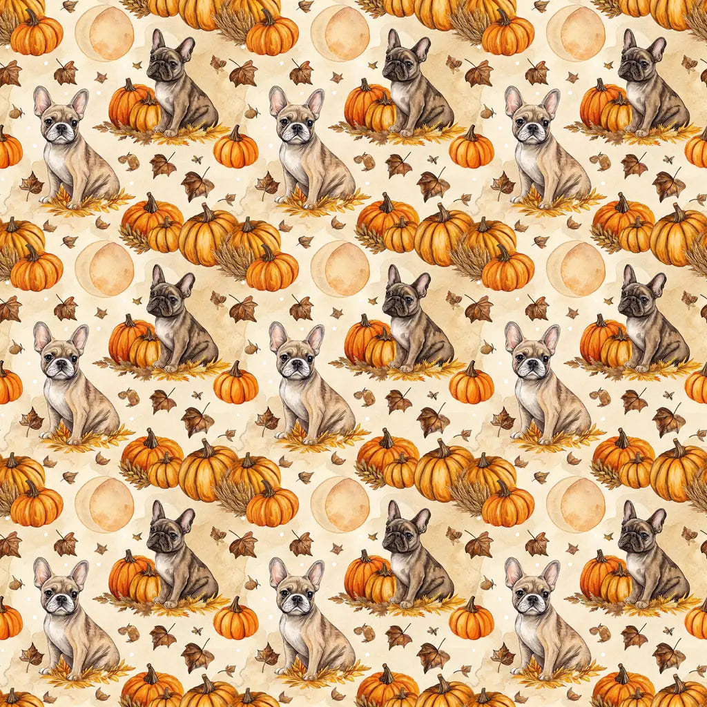 Pumpkin Patch French Bulldog Halloween Wrapping Paper — repeating pattern tile