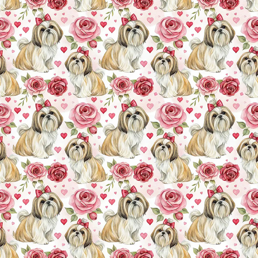 Shih Tzu Valentine's Day Wrapping Paper — repeating pattern tile