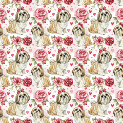 Shih Tzu Valentine's Day Wrapping Paper — repeating pattern tile