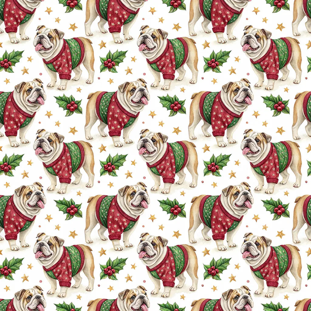 Ugly Sweater English Bulldog Christmas Wrapping Paper — repeating pattern tile