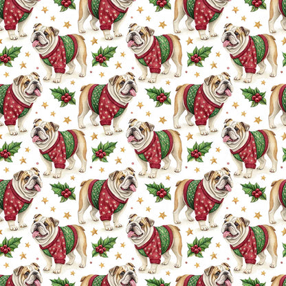Ugly Sweater English Bulldog Christmas Wrapping Paper — repeating pattern tile