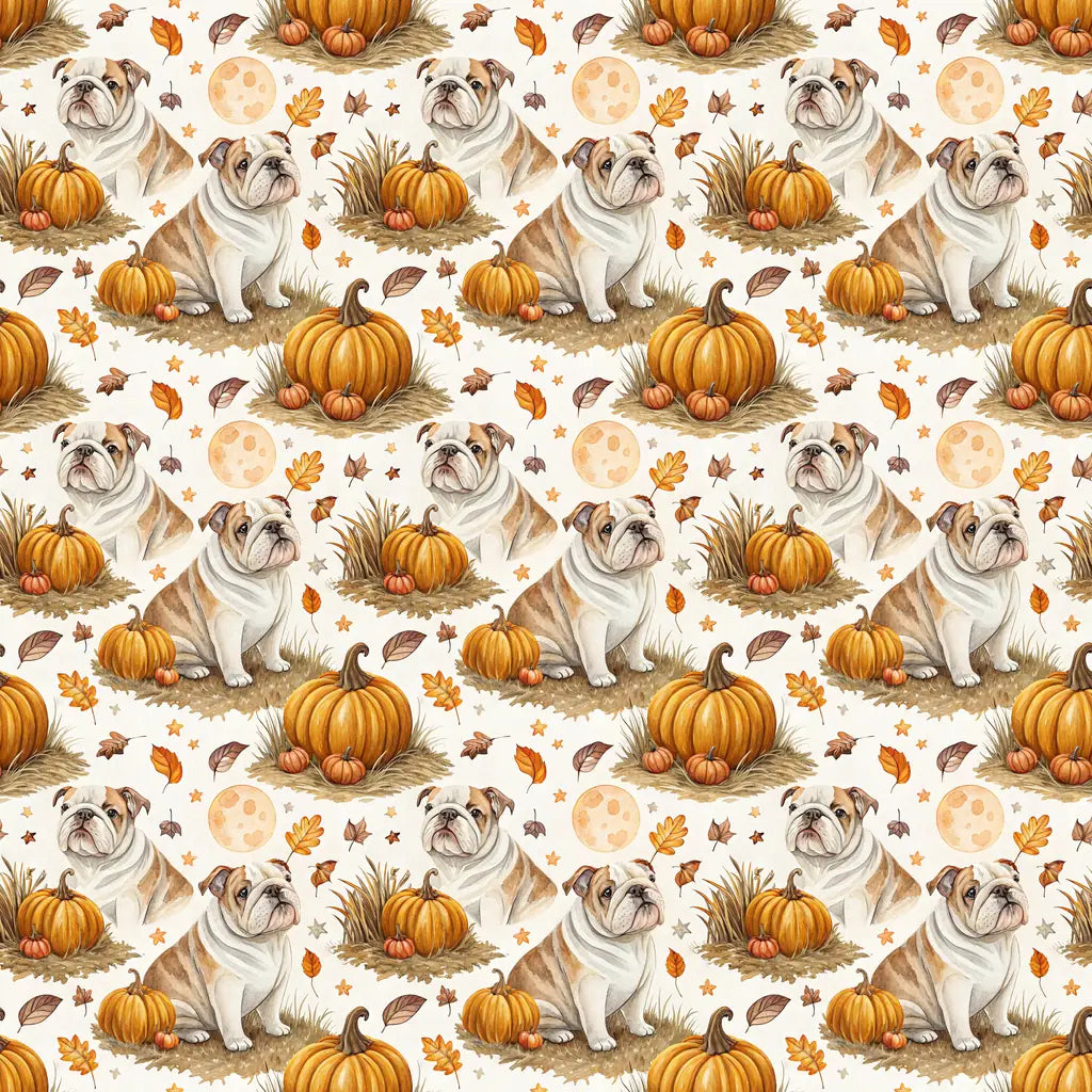 Pumpkin Patch English Bulldog Halloween Wrapping Paper — repeating pattern tile