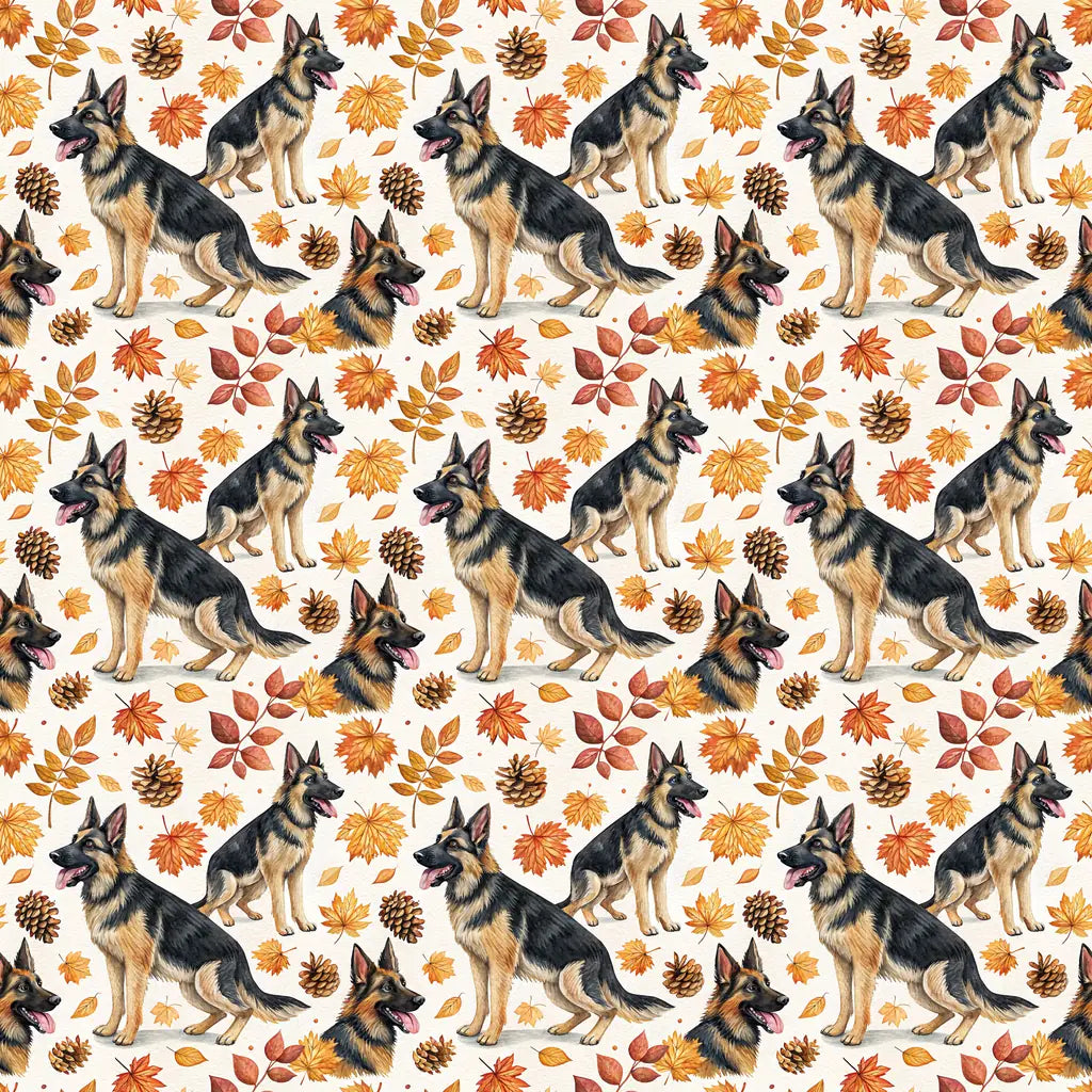 German Shepherd Autumn Wrapping Paper — repeating pattern tile