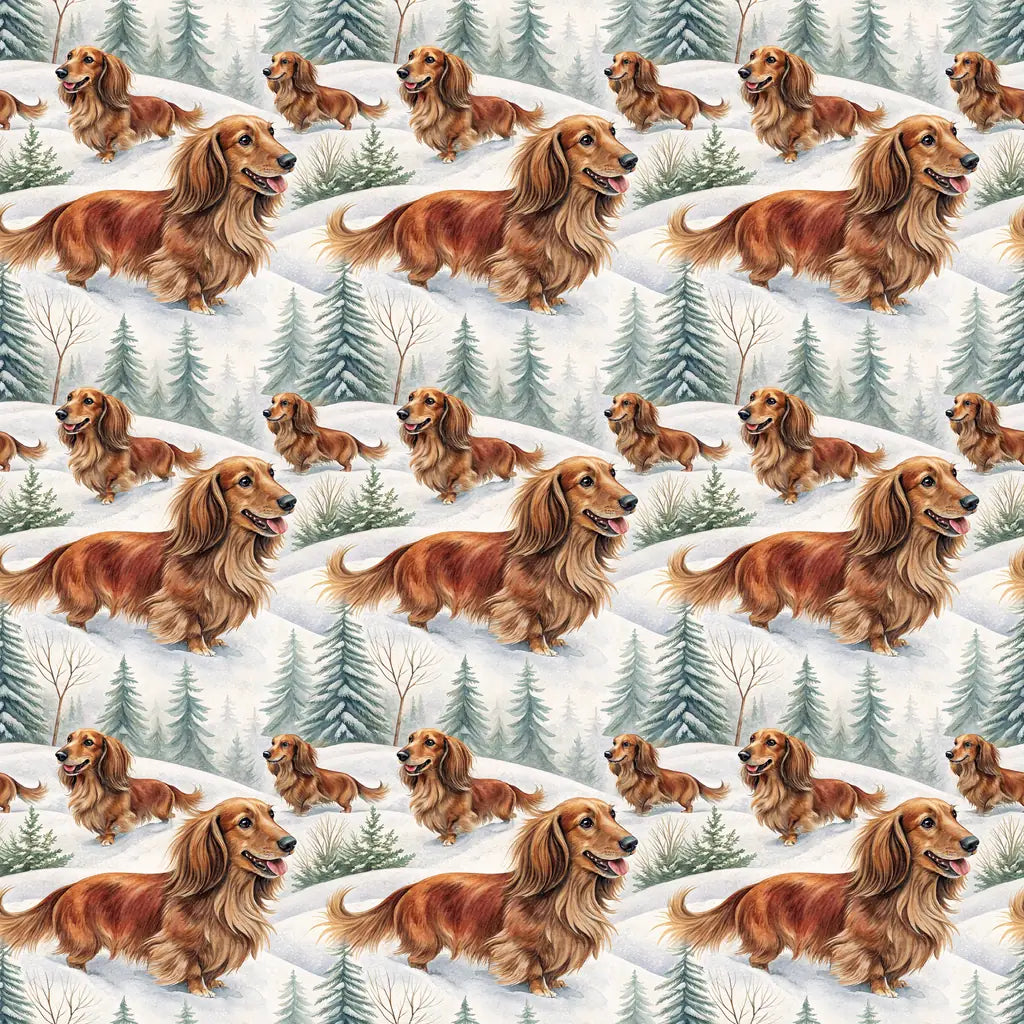 Long-Haired Dachshund Christmas Wrapping Paper — repeating pattern tile