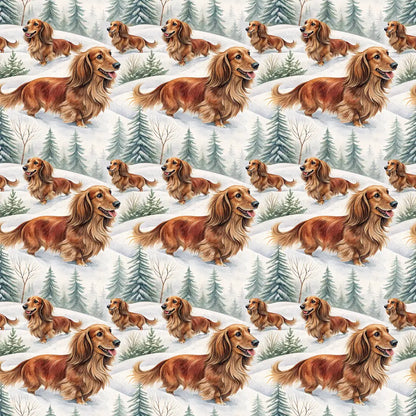 Long-Haired Dachshund Christmas Wrapping Paper — repeating pattern tile