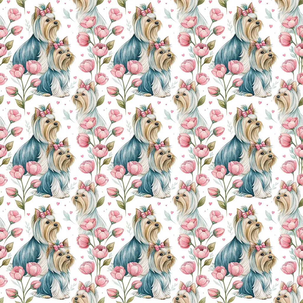 Yorkshire Terrier Floral Mother's Day Wrapping Paper — repeating pattern tile