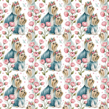 Yorkshire Terrier Floral Mother's Day Wrapping Paper — repeating pattern tile