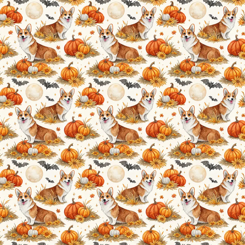 Pumpkin Patch Corgi Halloween Wrapping Paper — repeating pattern tile