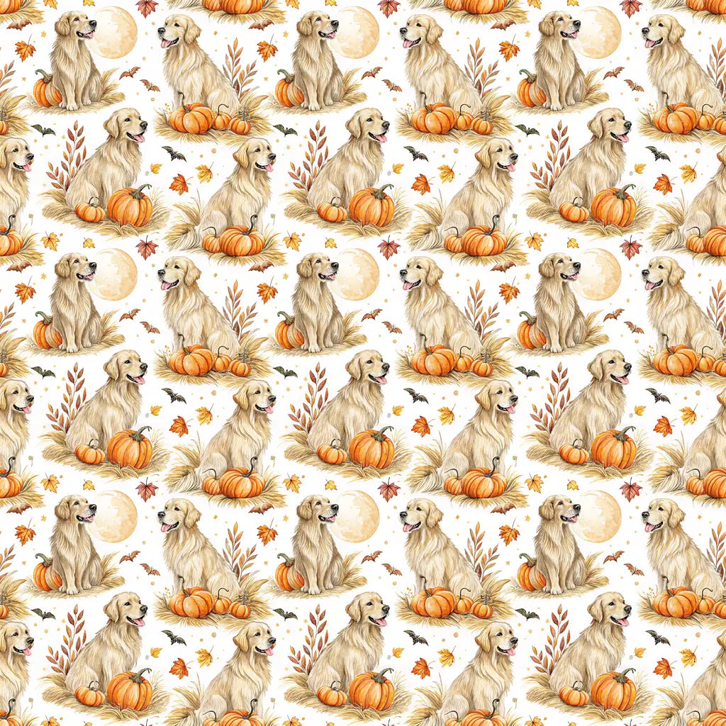 Pumpkin Patch Golden Retriever Halloween Wrapping Paper — repeating pattern tile