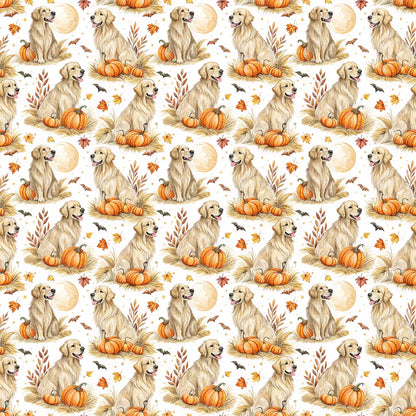 Pumpkin Patch Golden Retriever Halloween Wrapping Paper — repeating pattern tile
