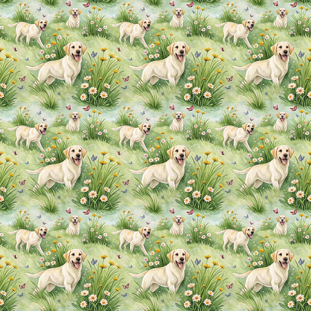 Yellow Lab Spring Garden Wrapping Paper — repeating pattern tile