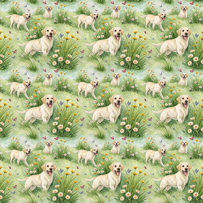 Yellow Lab Spring Garden Wrapping Paper — repeating pattern tile