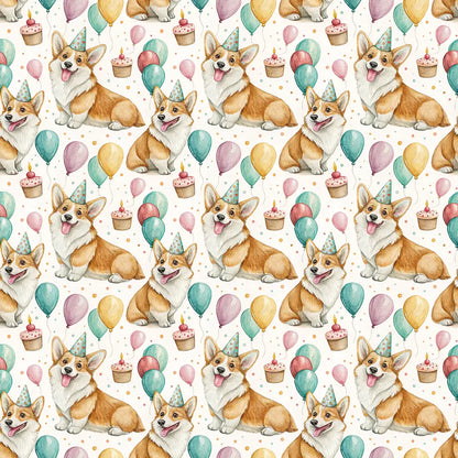 Party Animal Corgi Birthday Wrapping Paper — repeating pattern tile