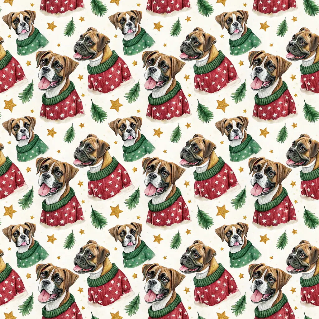 Ugly Sweater Boxer Christmas Wrapping Paper — repeating pattern tile