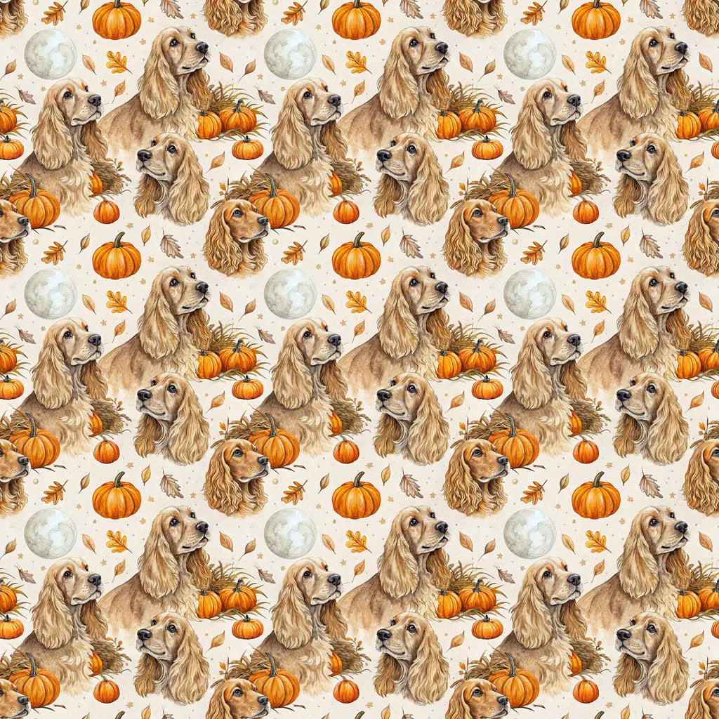 Pumpkin Patch Cocker Spaniel Halloween Wrapping Paper — repeating pattern tile