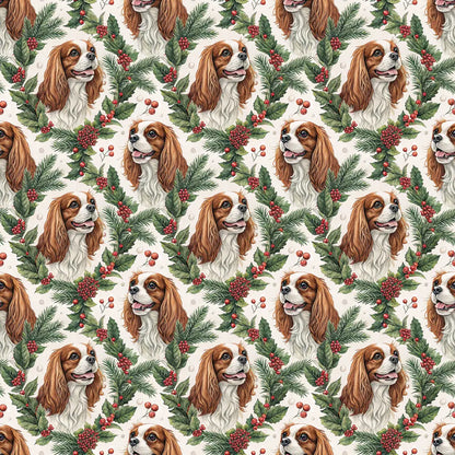 Cavalier King Charles Spaniel Christmas Wreath Wrapping Paper — repeating pattern tile