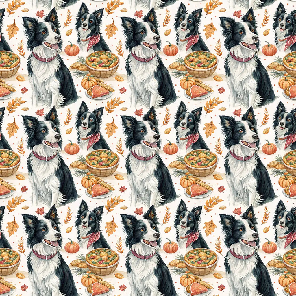 Border Collie Thanksgiving Wrapping Paper — repeating pattern tile